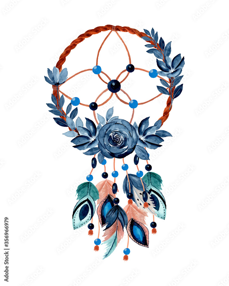 watercolor dream catcher with blue flower