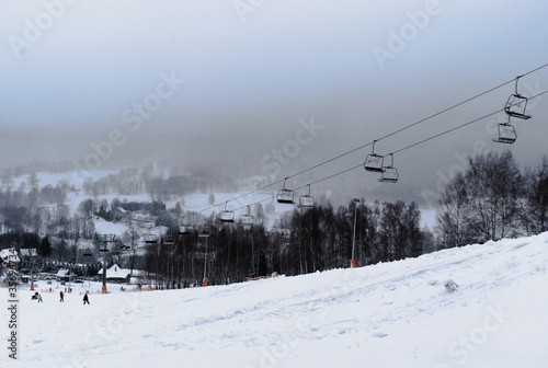 ski slope, skiers, ski lift,