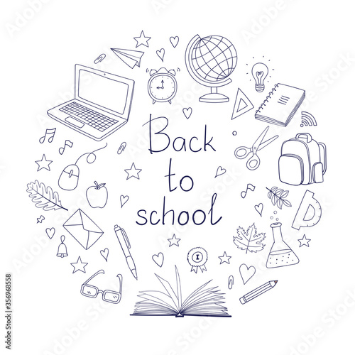 School clipart. Hand drawn doodle vector objects. Set of education elements. Back to school design illustration for graphic design, web banner and printed materials