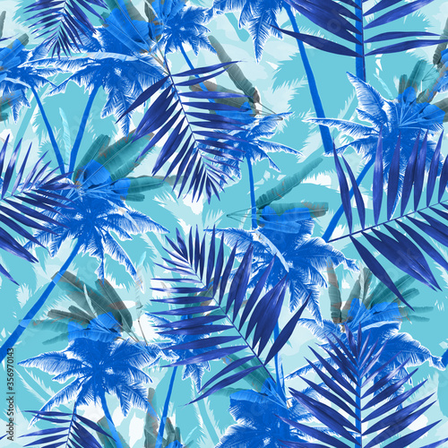 tropical palm trees seamless pattern on a blue background