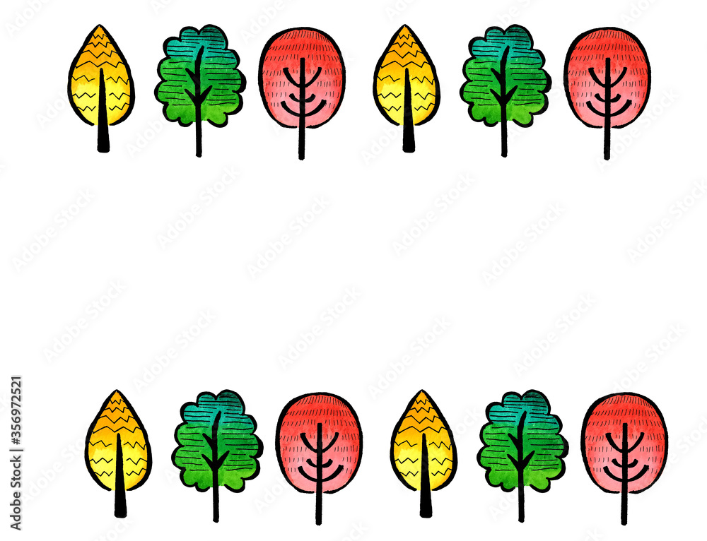 Obraz premium 北欧の木の水彩フレーム