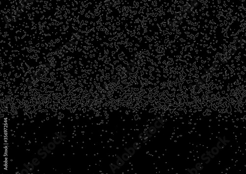 Silver dust confetti scatter spots with stars falling celebration decoration holiday party concept on black space abstract background