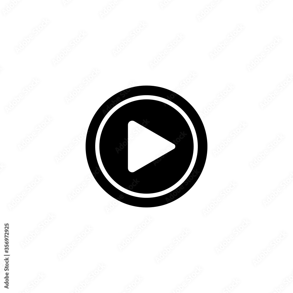 Play button icon in black flat glyph, filled style isolated on white background Play button icon in black flat glyph, filled style isolated on white background