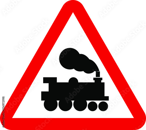 Warning railway crossing road sign