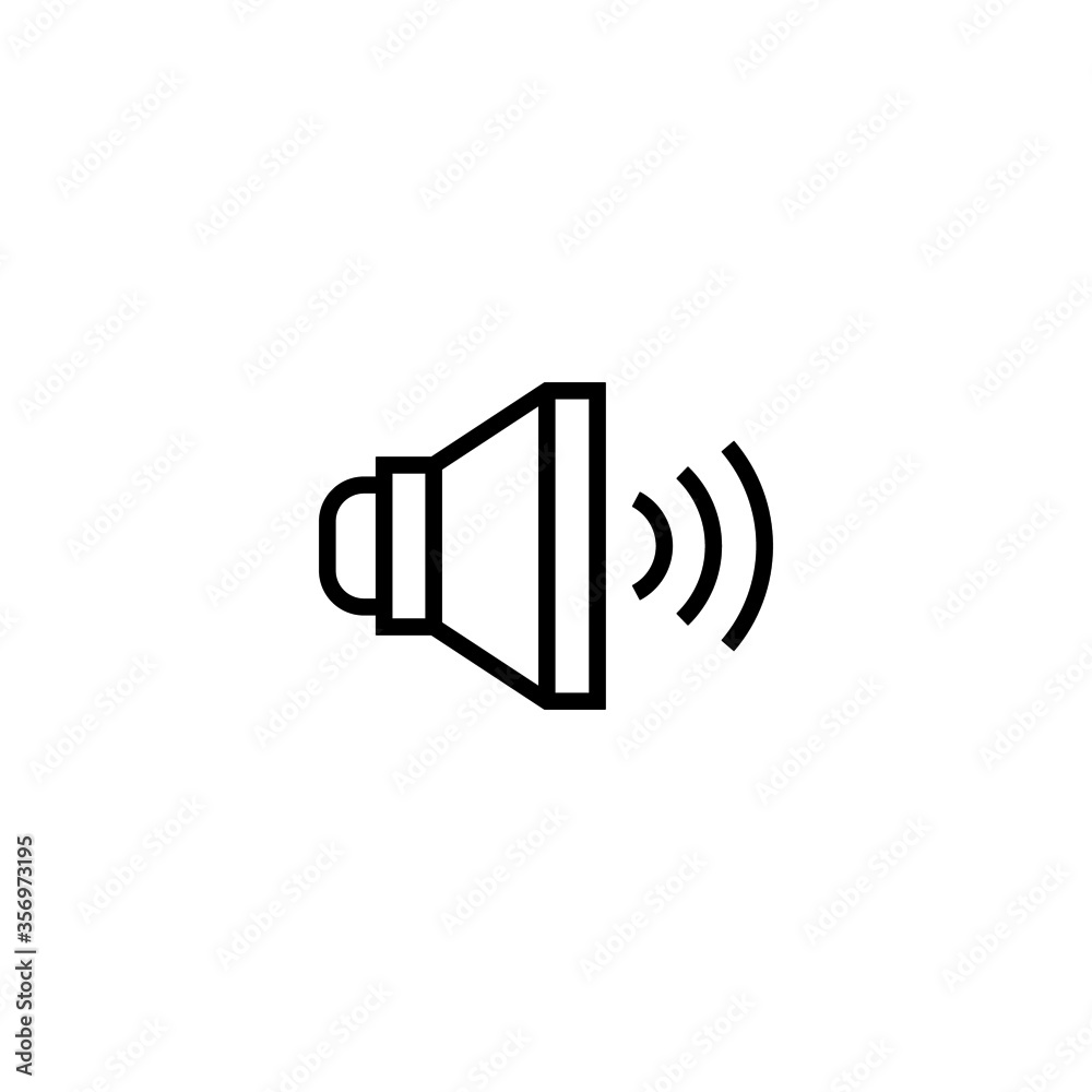 Volume on speaker icon in black line style icon, style isolated on white background Volume on speaker icon in black line style icon, style isolated on white background