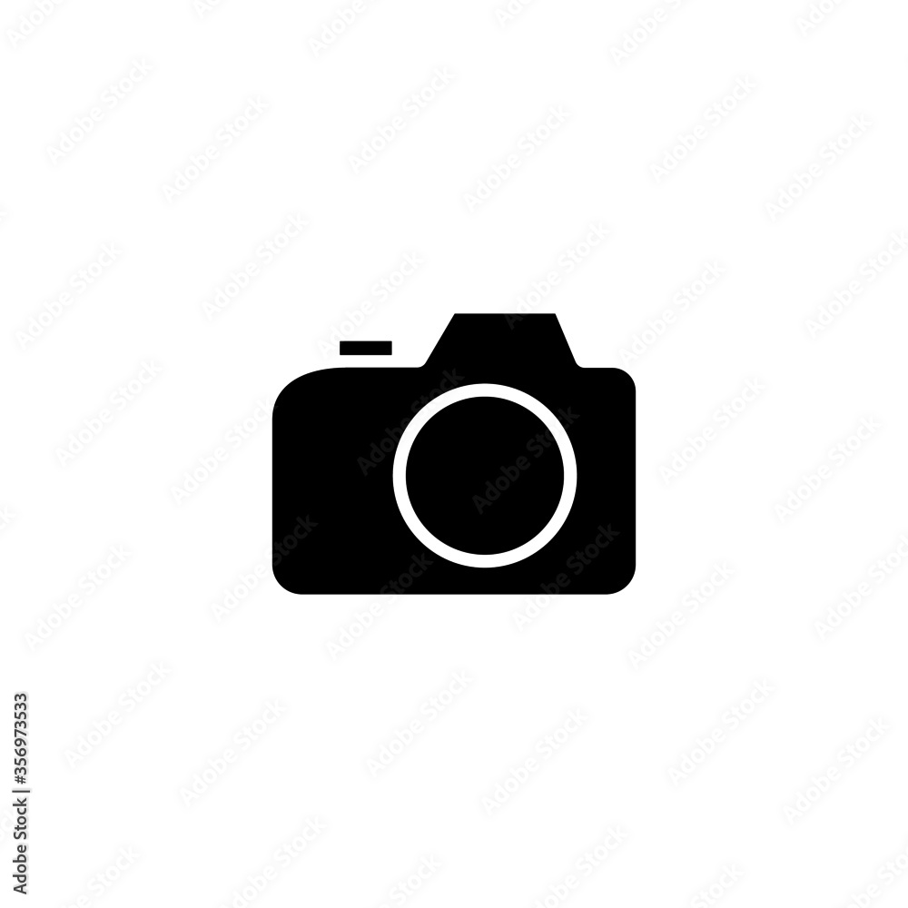 DSLR Icon, Reflex photo camera icon in black flat glyph, filled style isolated on white background