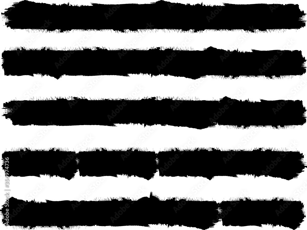 Grunge Paint Roller . Vector brush Stroke . Distressed banner . Black stripes isolated. paintbrush collection . Modern Textured shape . Dry border in Black . Bulge lines