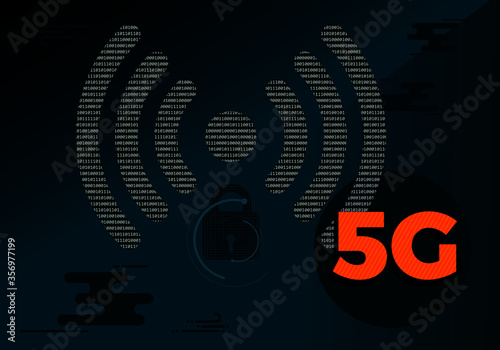 5G network secured wifi binary digital conceptual digital illustration - Vector