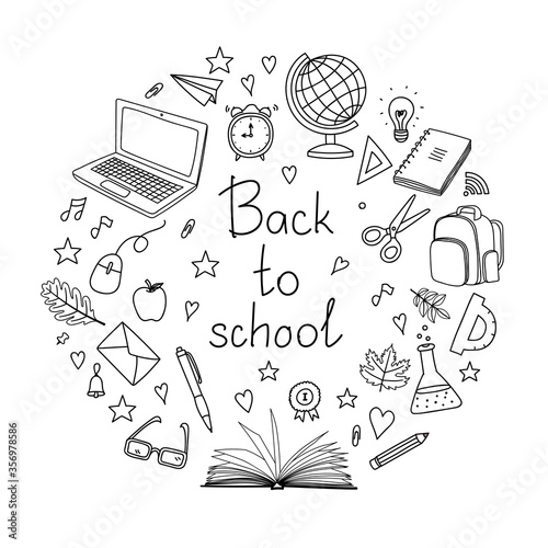 School clipart. Hand drawn doodle vector objects. Set of education elements. Back to school design illustration for graphic design, web banner and printed materials