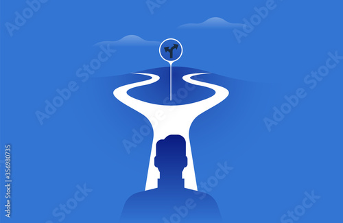 Man standing in street crossroad, modern flat gradient illustration for psychology guidance or career path concept. Lost person stuck between two decisions, business opportunity or life choice idea.
