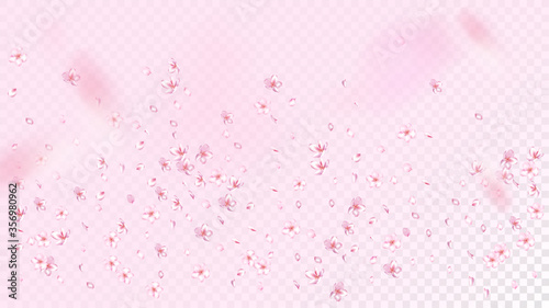 Nice Sakura Blossom Isolated Vector. Tender Flying 3d Petals Wedding Texture. Japanese Funky Flowers Wallpaper. Valentine, Mother's Day Tender Nice Sakura Blossom Isolated on Rose