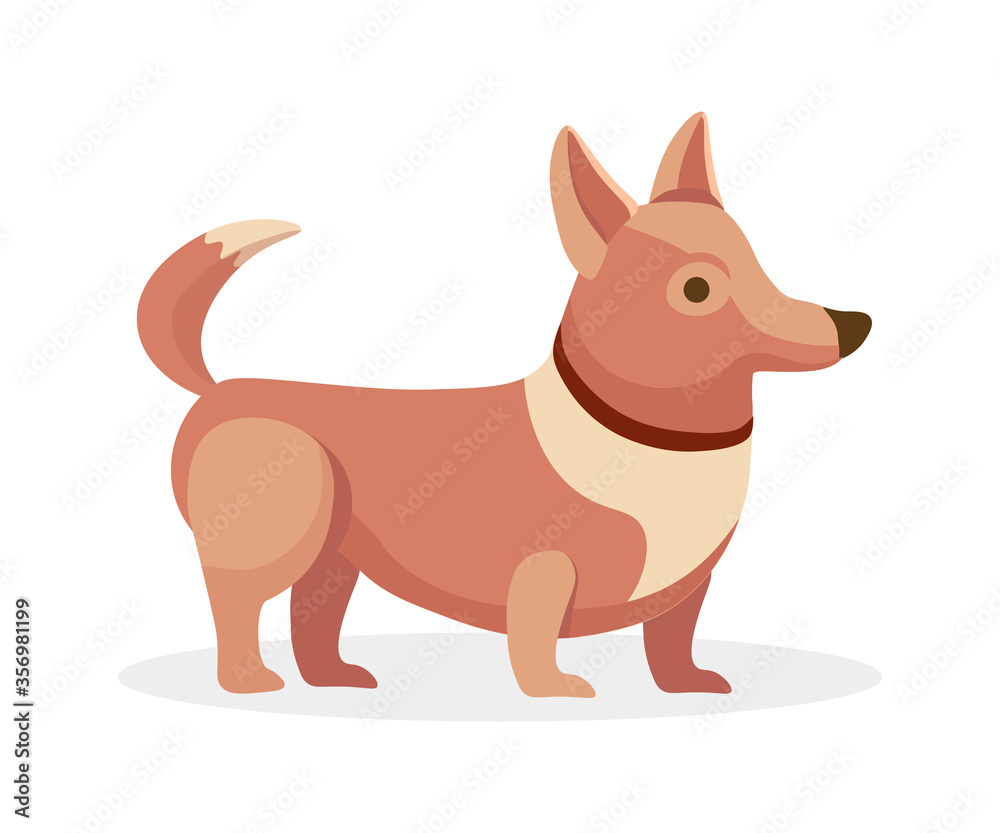 Cute little puppy dog pet vector flat cartoon illustration isolated on white background. Domestic funny and amusing animal, the portrait of a dog for decoration or design.