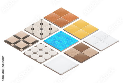 Set Of 3d Isometric Tiles. Vector Illustration Isolated On White. For Games, Interfaces, Ui, Gui.