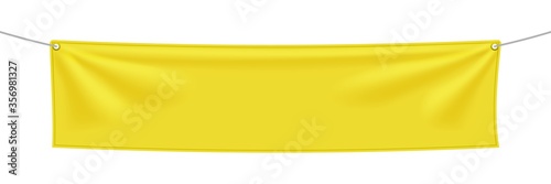 Yellow textile banners with folds isolated on white background