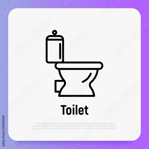 Toilet, WC. Bathroom equipment. Thin line vector illustration of plumbing or save water concept.