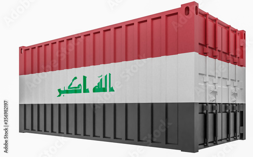 3D Illustration of Cargo Container with Iraq Flag