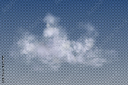 Realistic isolated and transparent clouds,fog or smoke on a blue background.Graphic element vector. Vector design shape for logo, web and print.