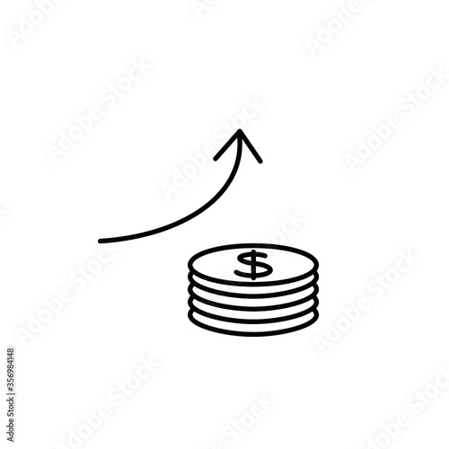 Rising dollar, up arrow and coin with dollar sign simple line icon vector illustration. Editable stroke.