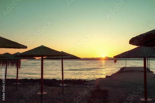 Sunset on bay of Corfu island, Greece.