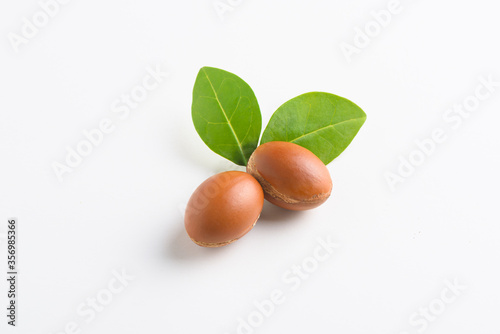 Argan nuts with fresh leave