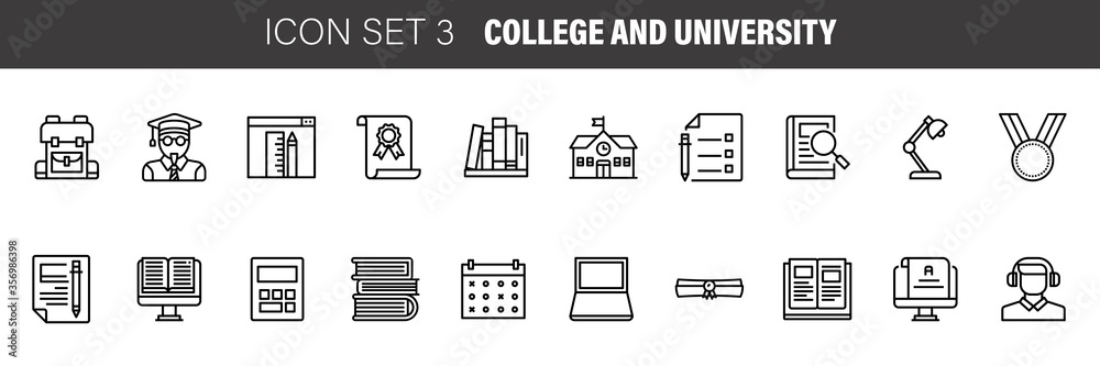College and university education Line Icons Set. Vector Set of School and Knowledge Modern Line Icons for Web and Mobile College and university education Line Icons Set. Vector Set of School and Knowledge Modern Line Icons for Web and Mobile