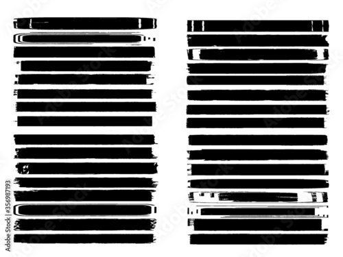 Grunge Paint Roller . Vector brush Stroke . Distressed banner . Black stripes isolated. paintbrush collection . Modern Textured shape . Dry border in Black . Bulge lines