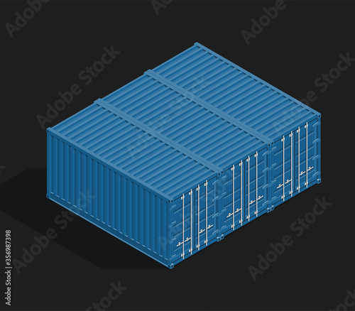 3D Isometric shipping cargo three 20 ft container with closed doors. Large metal containers for transportation. Delivery of cargo shipping. illustration