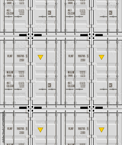 Flat side view express shipping cargo 20 foot container delivery. Large metal 20 ft containers for transportation. Delivery of cargo shipping. seamless illustration