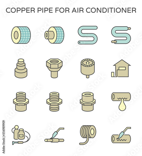 Air conditioner installation tool vector icon set design, editable stroke.