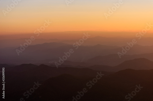 sunset at Tropical Mountain Range Chiang Mai Thailand