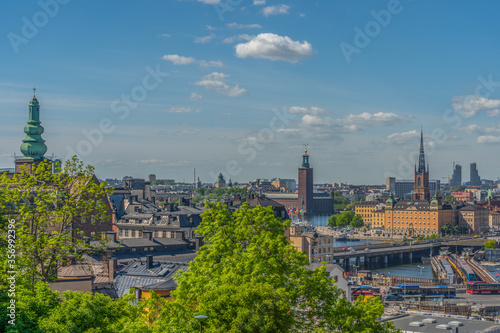 View of Stockholm from Sodermalm district. Panorama of the old town (Gamla Stan).