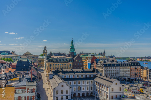 Old houses in Stockholm. Sodermalm district. Sweden. Scandinavia. Panoramic view.
