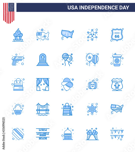 Pack of 25 USA Independence Day Celebration Blues Signs and 4th July Symbols such as gun; sign; usa; shield; star photo