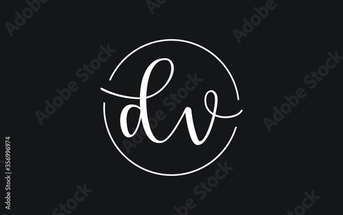 dv or vd Cursive Letter Initial Logo Design, Vector Template