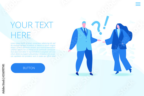Question mark. Business people asking questions around. Vector illustration.for web banner, infographics, mobile website. Landing page template. 