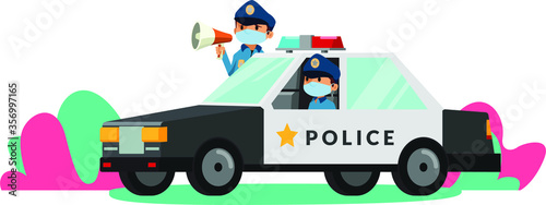 2 police are doing quarantine patrol while using medical mask