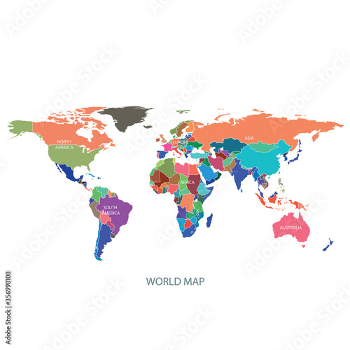 WORLD MAP ILLUSTRATION WITH BORDERS AND NAMES OF COUNTRIES