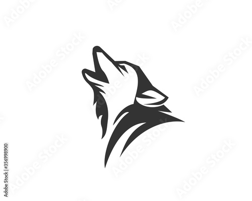 Roaring wolf line art style logo design illustration