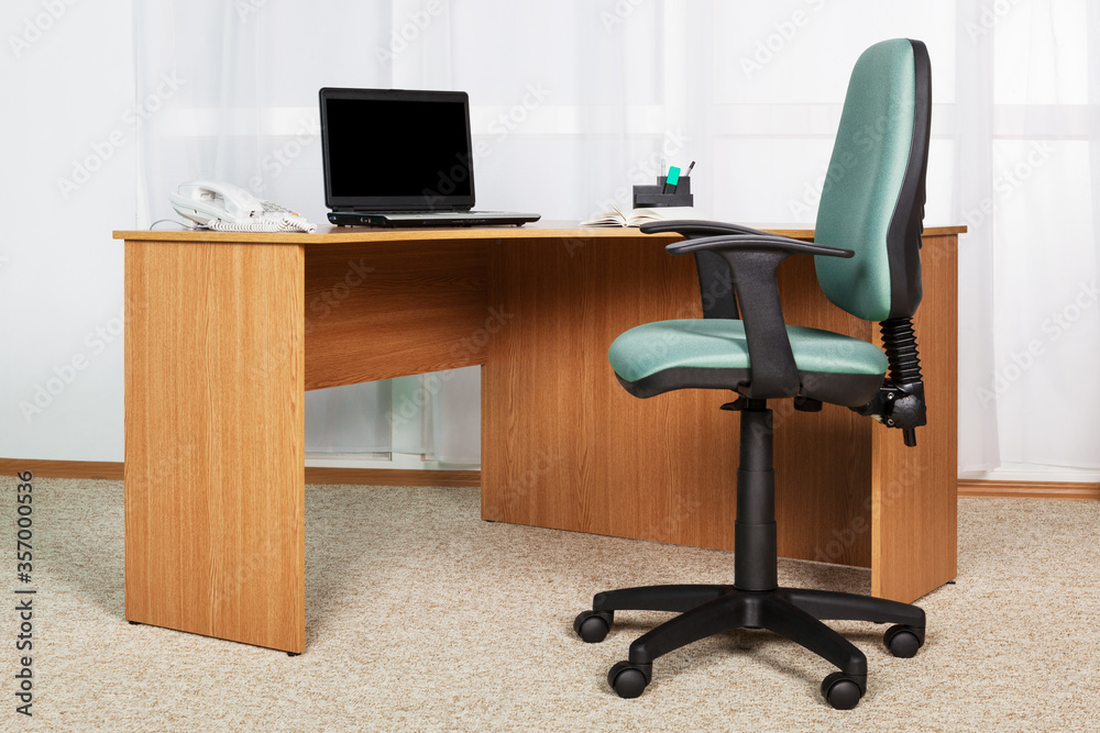 workplace with laptop in modern office workplace with laptop in modern office