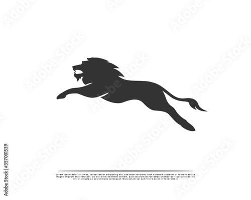 simple black jump high lion , running logo symbol design illustration