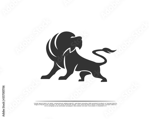 Stand lion look back full body logo symbol design illustration
