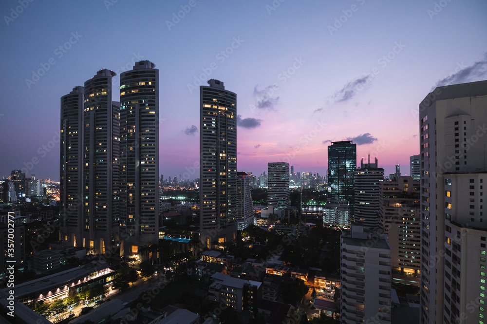Bangkok clear city view at sunset with purple sky