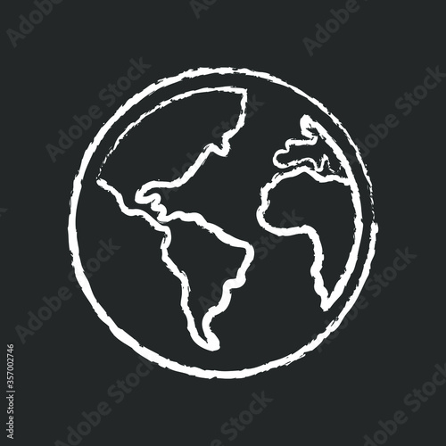 globe with different continents, chalk icon