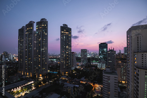 Bangkok clear city view at sunset with purple sky