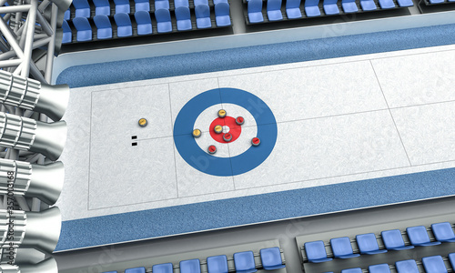 Billede på lærred 3D Illustration of Ice arena for playing curling