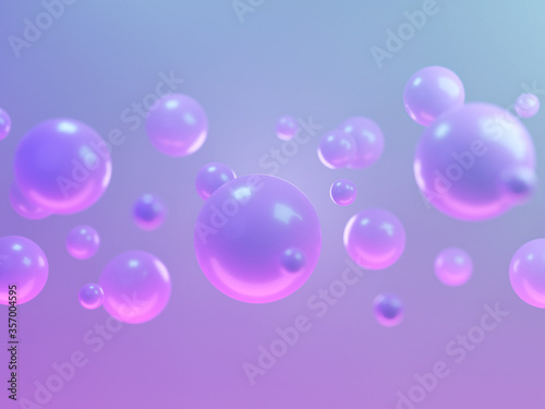 Abstract background with flying spheres, 3D render