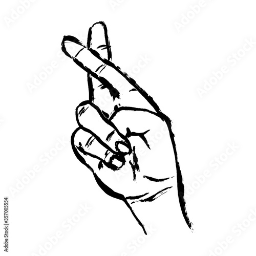 Fingers crossed line icon. Wish, cheating, hand. Gesturing concept. Can be used for topics like communication, belief, superstition. Grunge doodle cartoon hand-drawn design