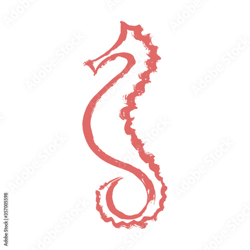 Vector illustration of a black silhouette of a sea horse. Isolated white background. Icon seahorse  side view. Grunge hand-drawn doodle cartoon design