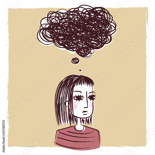 Sad woman with a heavy dark cloud - Depression stress hypersensitivity character theme 
