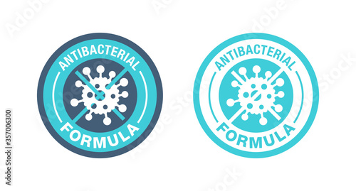 Antibacterial formula stamp - crossed out bacterial virus emblem - vector isolated sign for antibiotics antiseptic cosmetics and medical products